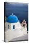 Greece, Santorini. Blue dome and bell tower-Hollice Looney-Stretched Canvas