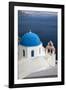 Greece, Santorini. Blue dome and bell tower-Hollice Looney-Framed Photographic Print