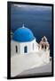 Greece, Santorini. Blue dome and bell tower-Hollice Looney-Framed Photographic Print