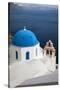 Greece, Santorini. Blue dome and bell tower-Hollice Looney-Stretched Canvas