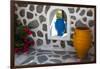 Greece, Santorini. Flower pots decorating a courtyard-Hollice Looney-Framed Photographic Print