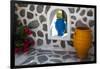 Greece, Santorini. Flower pots decorating a courtyard-Hollice Looney-Framed Photographic Print