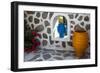 Greece, Santorini. Flower pots decorating a courtyard-Hollice Looney-Framed Photographic Print