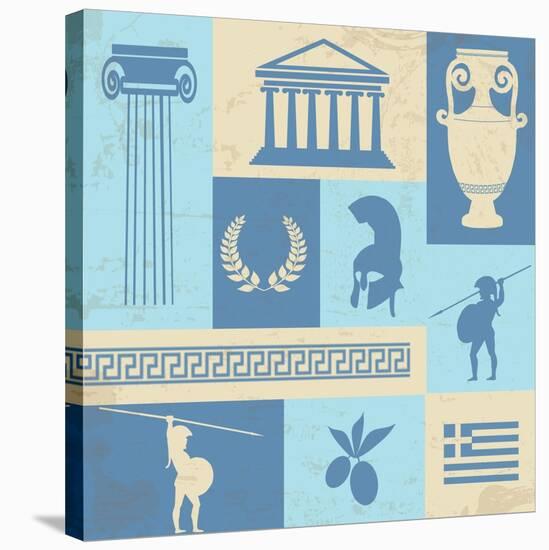 Greece Symbols And Landmarks On Retro Poster-radubalint-Stretched Canvas