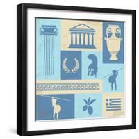Greece Symbols And Landmarks On Retro Poster-radubalint-Framed Art Print