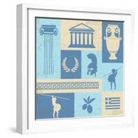 Greece Symbols And Landmarks On Retro Poster-radubalint-Framed Art Print