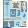 Greece Symbols And Landmarks On Retro Poster-radubalint-Mounted Art Print