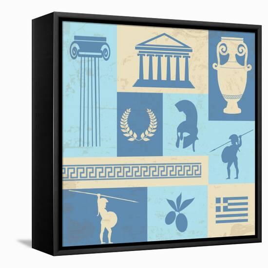 Greece Symbols And Landmarks On Retro Poster-radubalint-Framed Stretched Canvas