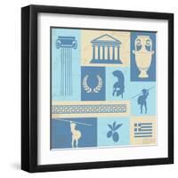 Greece Symbols And Landmarks On Retro Poster-radubalint-Framed Art Print