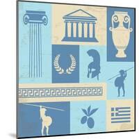 Greece Symbols And Landmarks On Retro Poster-radubalint-Mounted Art Print