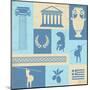 Greece Symbols And Landmarks On Retro Poster-radubalint-Mounted Art Print
