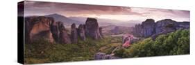 Greece, Thessaly, Meteora, Panoramic View of Meteora and Holy Monastery of Rousanou-Michele Falzone-Stretched Canvas