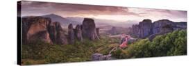 Greece, Thessaly, Meteora, Panoramic View of Meteora and Holy Monastery of Rousanou-Michele Falzone-Stretched Canvas