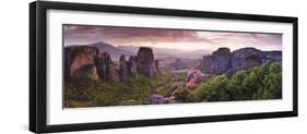 Greece, Thessaly, Meteora, Panoramic View of Meteora and Holy Monastery of Rousanou-Michele Falzone-Framed Photographic Print