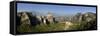 Greece, Thessaly, Meteora, Panoramic View of Meteora and Holy Monastery of Rousanou-Michele Falzone-Framed Stretched Canvas
