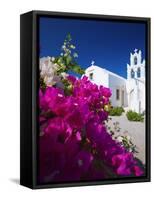 Greek Church and Flowers, Santorini, Cyclades, Greek Islands, Greece, Europe-Sakis Papadopoulos-Framed Stretched Canvas