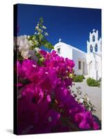 Greek Church and Flowers, Santorini, Cyclades, Greek Islands, Greece, Europe-Sakis Papadopoulos-Stretched Canvas