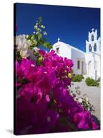 Greek Church and Flowers, Santorini, Cyclades, Greek Islands, Greece, Europe-Sakis Papadopoulos-Stretched Canvas