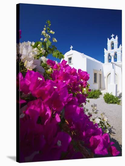 Greek Church and Flowers, Santorini, Cyclades, Greek Islands, Greece, Europe-Sakis Papadopoulos-Stretched Canvas