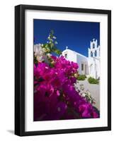 Greek Church and Flowers, Santorini, Cyclades, Greek Islands, Greece, Europe-Sakis Papadopoulos-Framed Photographic Print