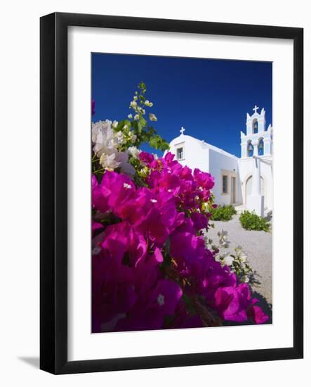 Greek Church and Flowers, Santorini, Cyclades, Greek Islands, Greece, Europe-Sakis Papadopoulos-Framed Photographic Print