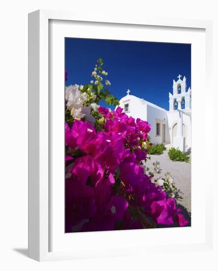 Greek Church and Flowers, Santorini, Cyclades, Greek Islands, Greece, Europe-Sakis Papadopoulos-Framed Photographic Print