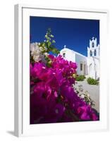 Greek Church and Flowers, Santorini, Cyclades, Greek Islands, Greece, Europe-Sakis Papadopoulos-Framed Photographic Print