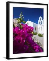Greek Church and Flowers, Santorini, Cyclades, Greek Islands, Greece, Europe-Sakis Papadopoulos-Framed Photographic Print