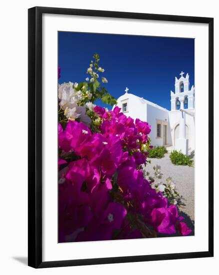 Greek Church and Flowers, Santorini, Cyclades, Greek Islands, Greece, Europe-Sakis Papadopoulos-Framed Photographic Print