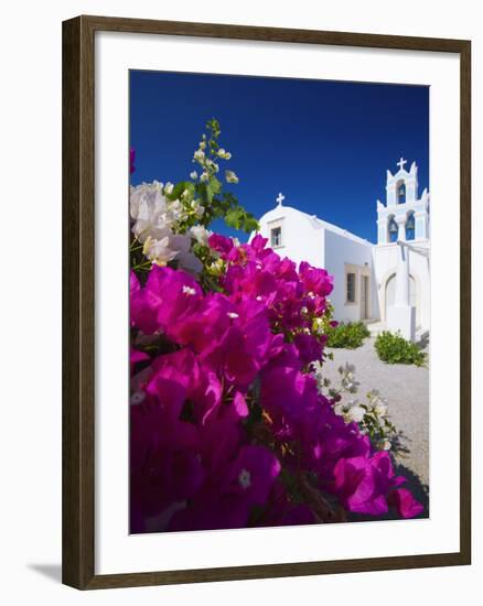 Greek Church and Flowers, Santorini, Cyclades, Greek Islands, Greece, Europe-Sakis Papadopoulos-Framed Photographic Print