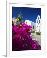 Greek Church and Flowers, Santorini, Cyclades, Greek Islands, Greece, Europe-Sakis Papadopoulos-Framed Photographic Print