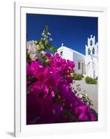 Greek Church and Flowers, Santorini, Cyclades, Greek Islands, Greece, Europe-Sakis Papadopoulos-Framed Photographic Print