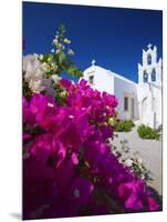 Greek Church and Flowers, Santorini, Cyclades, Greek Islands, Greece, Europe-Sakis Papadopoulos-Mounted Photographic Print