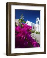 Greek Church and Flowers, Santorini, Cyclades, Greek Islands, Greece, Europe-Sakis Papadopoulos-Framed Photographic Print