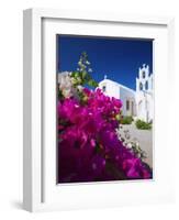 Greek Church and Flowers, Santorini, Cyclades, Greek Islands, Greece, Europe-Sakis Papadopoulos-Framed Photographic Print