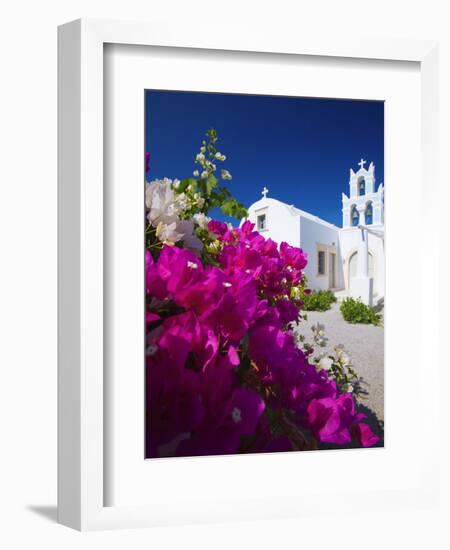 Greek Church and Flowers, Santorini, Cyclades, Greek Islands, Greece, Europe-Sakis Papadopoulos-Framed Photographic Print