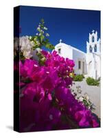 Greek Church and Flowers, Santorini, Cyclades, Greek Islands, Greece, Europe-Sakis Papadopoulos-Stretched Canvas