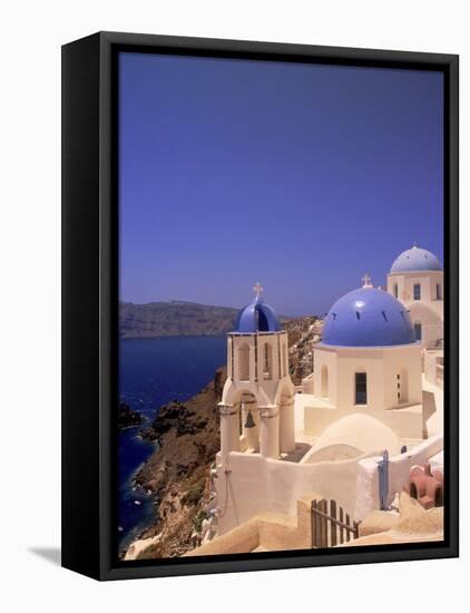 Greek Church, Santorini, Greece-Walter Bibikow-Framed Stretched Canvas