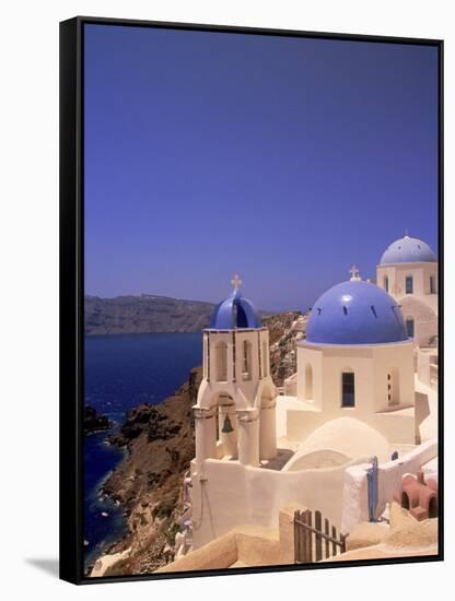 Greek Church, Santorini, Greece-Walter Bibikow-Framed Stretched Canvas