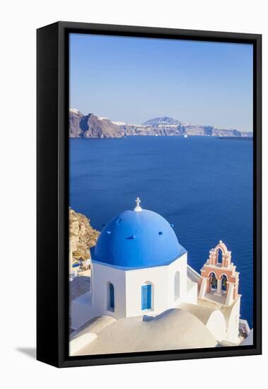 Greek Church with Blue Dome and Pink Bell Tower-Neale Clark-Framed Stretched Canvas