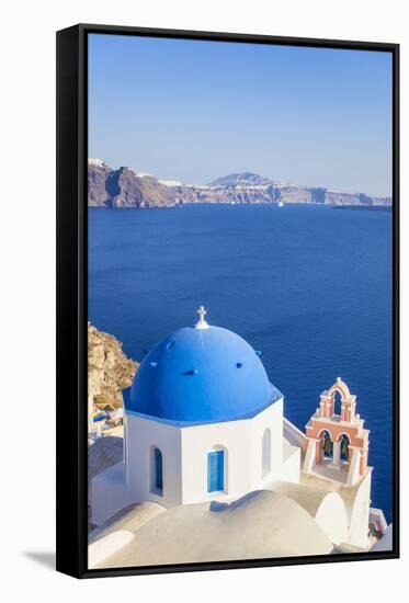 Greek Church with Blue Dome and Pink Bell Tower-Neale Clark-Framed Stretched Canvas