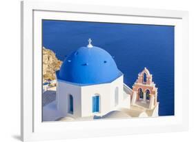 Greek Church with Blue Dome and Pink Bell Tower-Neale Clark-Framed Photographic Print