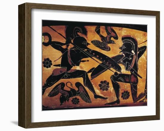 Greek Civilization, Black-Figure Pottery, Attic Vase Depicting Clash Between Two Warriors-null-Framed Giclee Print