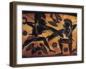 Greek Civilization, Black-Figure Pottery, Attic Vase Depicting Clash Between Two Warriors-null-Framed Giclee Print