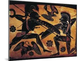 Greek Civilization, Black-Figure Pottery, Attic Vase Depicting Clash Between Two Warriors-null-Mounted Giclee Print
