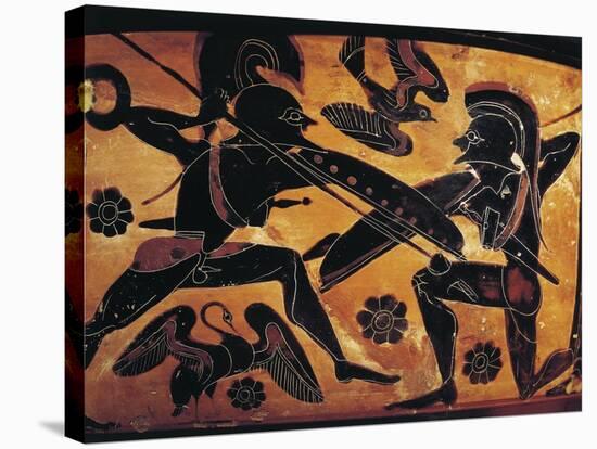 Greek Civilization, Black-Figure Pottery, Attic Vase Depicting Clash Between Two Warriors-null-Stretched Canvas