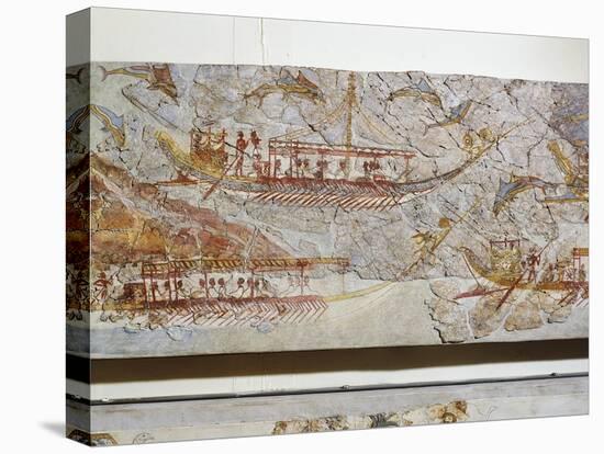 Greek Civilization Depicting Ship Procession, from Akrotiri, Thera Island, Santorini, Greece-null-Stretched Canvas