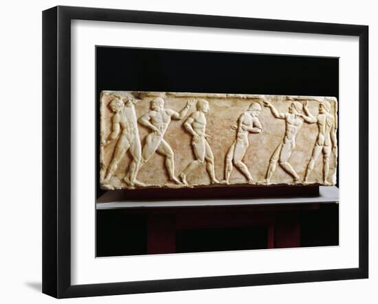 Greek Civilization, Stele Depicting Athletes at Gymnasium, from Kerameikos Necropolis in Athens-null-Framed Giclee Print