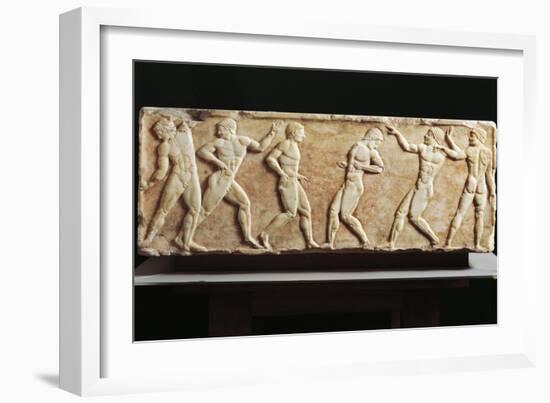 Greek Civilization, Stele Depicting Athletes at Gymnasium, from Kerameikos Necropolis in Athens-null-Framed Giclee Print