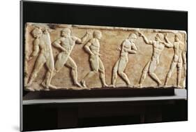 Greek Civilization, Stele Depicting Athletes at Gymnasium, from Kerameikos Necropolis in Athens-null-Mounted Giclee Print